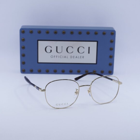 Gucci GG1352O 004 Rectangle Eyeglasses - Gold/Dark Havana 53mm - Picture 1 of 12